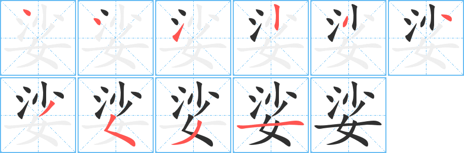 娑笔顺分步演示