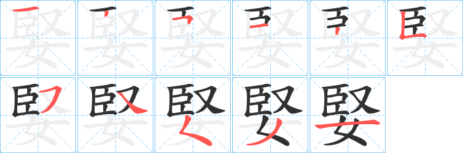 婜笔顺分步演示