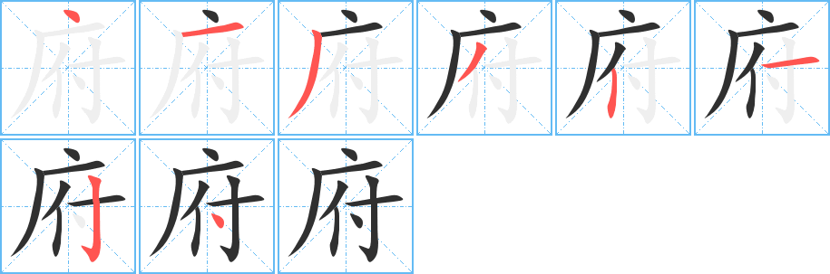 府笔顺分步演示