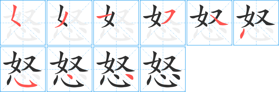 怒笔顺分步演示