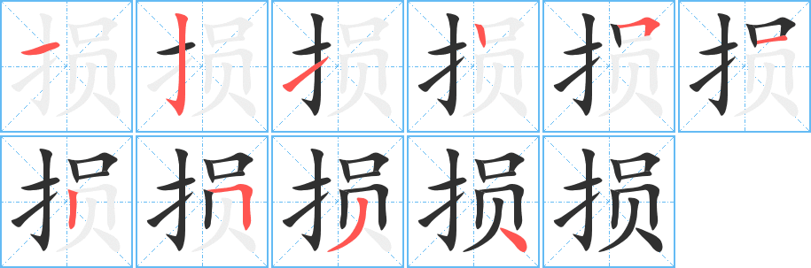 损笔顺分步演示