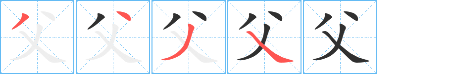 父笔顺分步演示