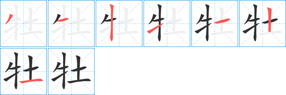 牡笔顺分步演示