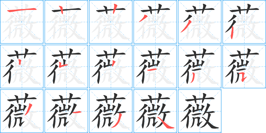 薇笔顺分步演示