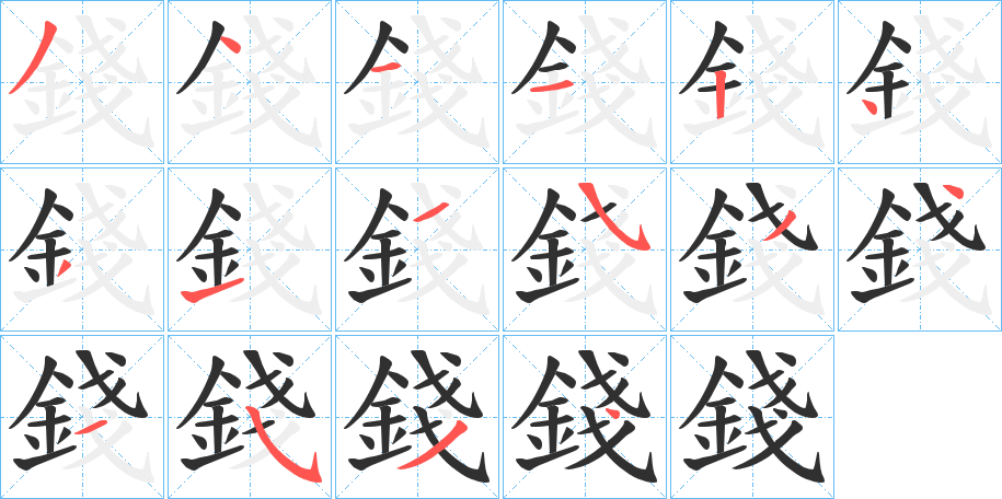 錢笔顺分步演示