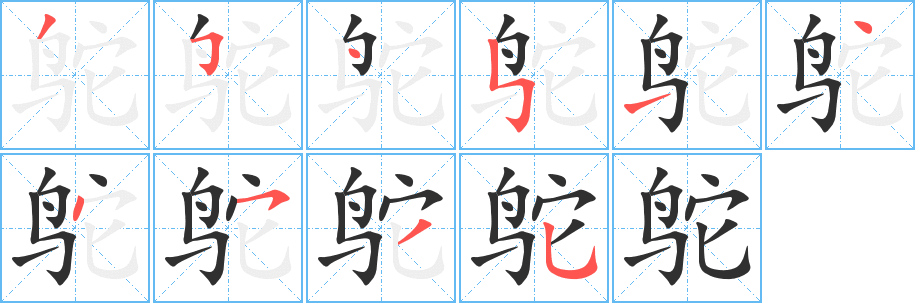 鸵笔顺分步演示